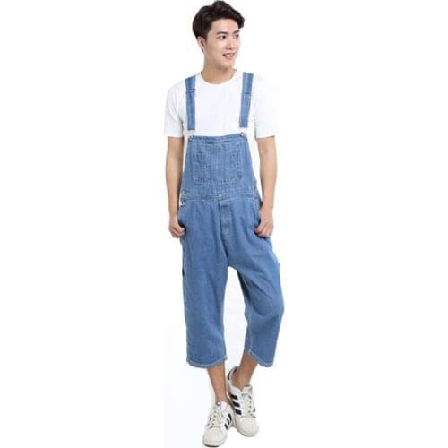 Jeans For Men Mens Denim Overalls Large size Overalls Mens Blue bib Suspenders Cropped Shorts Loose jeans More size 26-44 46