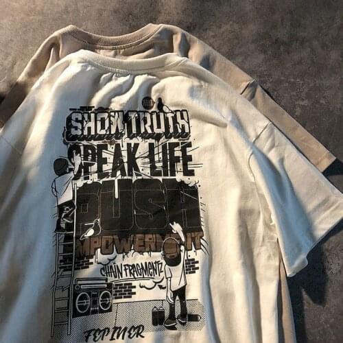 Chic graffiti printed short-sleeved T-shirt men women summer Korean loose hip-hop punk lovers comic high street Harajuku tshirt