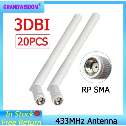20pcs 433MHz antenna LORA 3dbi RP-IOT Connector 433 mhz antena rubber waterproof for wireless watermeter Gasmeter Lorawan Emeter