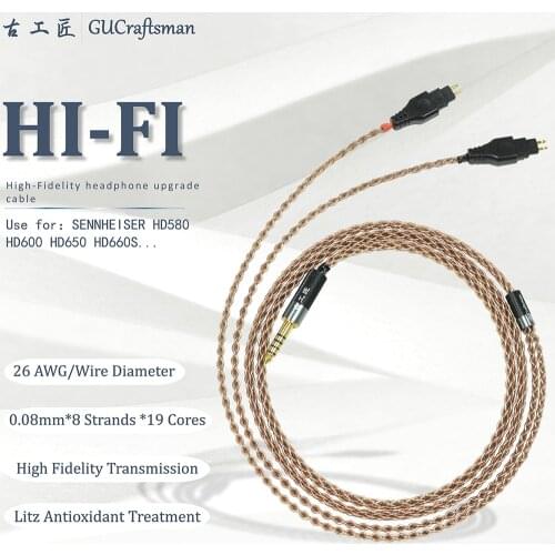 GUcraftsman 6N OCC copper For SENNHEISER HD600 HD650 HD600s 4.4/2.5mm balance Headphone upgrade cable