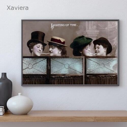 Light Up Time Female Smoking Canvas Painting Nordic Black and White Interesting Photo Retro Art Poster Modern Home Decoration