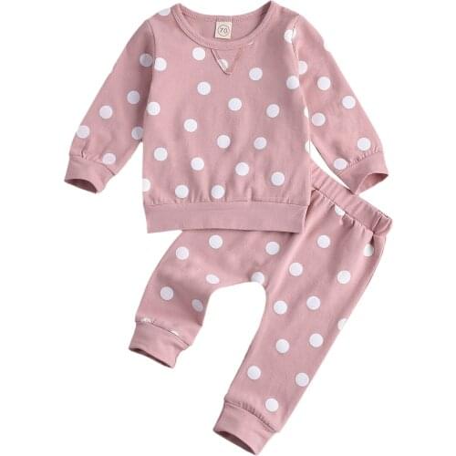 Newborn Baby 2-piece Outfit Set Spring Fall Casual Long Sleeve Polka Dot Top+Pants Set for Kids Boys Girls Childrens Costume