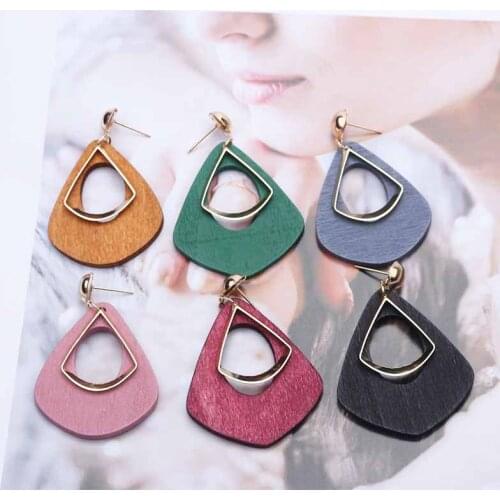 Korean Wooden Water Drop Earrings Black Green Statement Hollow Metal Geometric Earring Pendant Charm Personality Simple Brincos