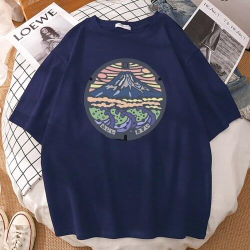 Colorful Japan Mount Fuji Prints T-Shirts For Men Simple Cool Tshirt Fashion Soft T-Shirt Mans Breathable Round Neck Summer Tops