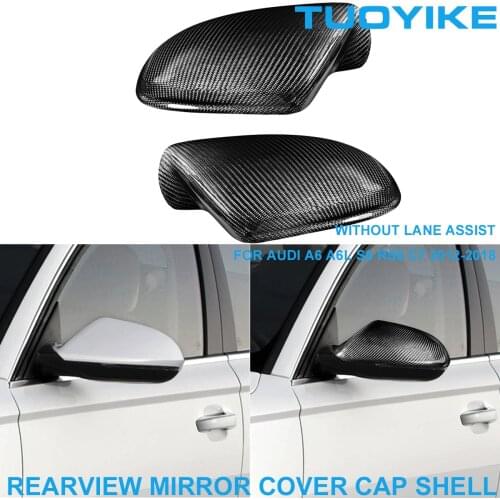 LHD RHD Car Real Dry Carbon Fiber Rearview Rear Side Mirror Cover Cap Shell Trim NO Lane Assist For Audi A6 A6L S6 RS6 C7 13-18