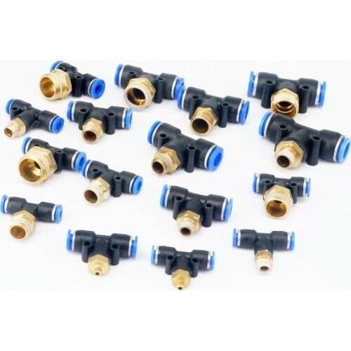 LOT5 1/8"1/4" 3/8" 1/2" BSP Male x Tube O/D 4/6/8/10/12mm Pneumatic Tee Push Connector Fitting