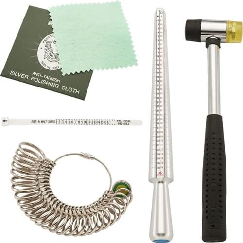 Jewelry Measuring Tool Sets ,Ring Mandrel,Ring Size Sticks, Finger Measure,Rubber Hammers ,Silver Polishing Cloth F70
