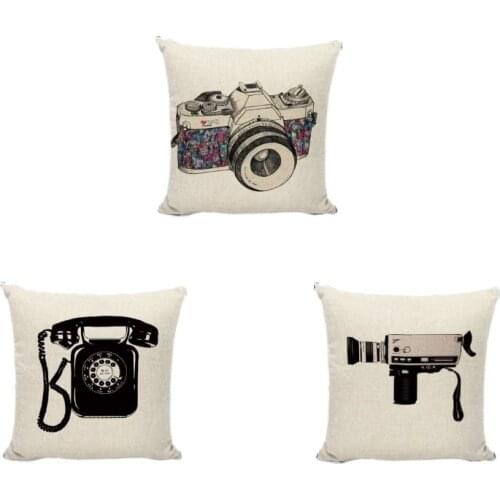 Retro Camera Series Cushion Covers Vintage Phone Print Home Sofa Decor Recliner Throw Pillow Cases Linen Cotton Gifts Pillowcase