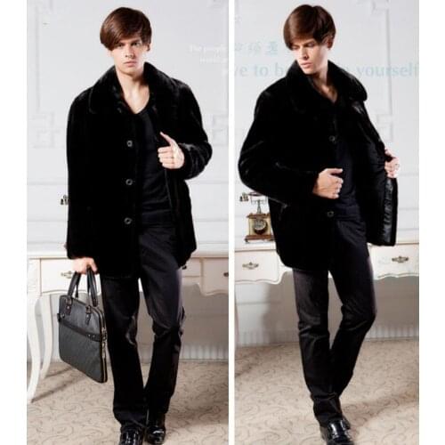 Autumn faux mink fur leather jacket mens winter thicken warm fur leather coat men slim jackets jaqueta de couro fashion black