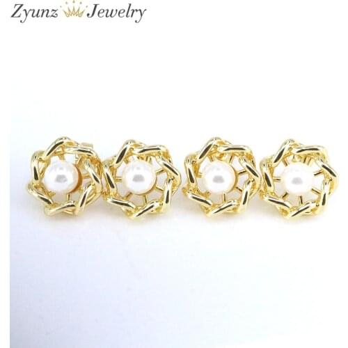 5 Pairs, Pearl Flower Stud Earrings For Women Flower Gold-color Metal Copper Pendientes Mujer Bijoux Femme Jewelry