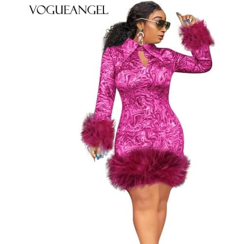 Feather Winter Dresses Women Vintage Print Bodycon African Ladies Long Sleeve Party Dress Mini Sexy Club Black Plus Size 2XL 3XL
