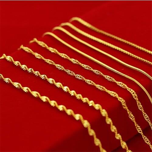 Genuine 14k Gold Color Necklace for Women Water Wave Chain Snake Bone/starry/Cross Chain 18 Inches Necklace Pendant Fine Jewelry