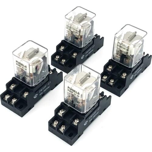 4sets JQX-30F-2Z 30A High Power Relay 12VDC 24VDC 110VAC 220VAC Electromagnetic Relays JQX-30F 2Z P30F 8Pin DPDT w Socket Base