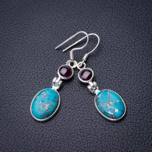 StarGems Natural Copper Turquoise And Amethyst Handmade 925 Sterling Silver Earrings 1.75" D6700