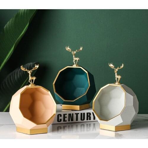 Light Luxury Geometric Storage Ornaments Cute Golden Elk Candy Tray Snack Box Nordic Living Room Home Decoration Accessories