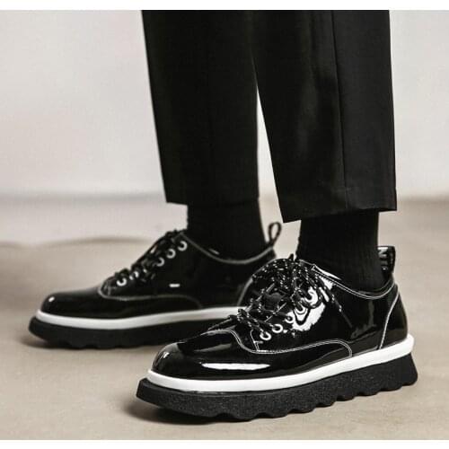 Men Korea Japan Harajuku Streetwear Style Fashion Casual Thick Platform Patent Leather Shoes Juvenile Male Leather Heighten Shoe