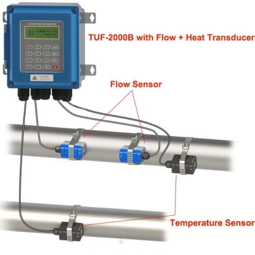 Ultrasonic Liquid Flow Meter TUF-2000B with PT-100 Heat Sensor (CT-1) and TM-1 Transducer DN50mm-700mm RS485 Modbus