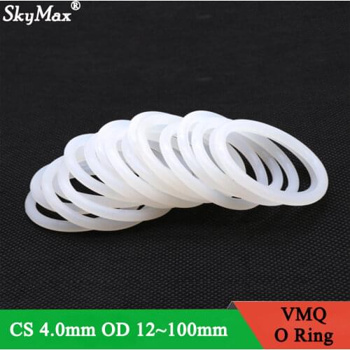 10pcs VMQ O Ring Seal Gasket Thickness CS 4mm OD 15 ~ 75mm Silicone Rubber Insulated Waterproof Washer Round Shape White Nontoxi