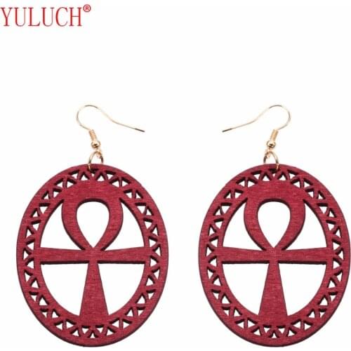 YULUCH 2018 New Wooden Hollow Elliptical Christian Cross for Woman Earring Jewelry Accessories