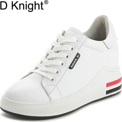 Hot Sale Womens Casual Platform Height Increasing Wedge Shoes New Ladies Genuine Cow Leather Round Toe Lace Up Leisure Wedges