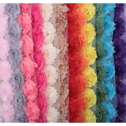 10yards/lot Shabby Chiffon Chic Flowers Trim Frayed Hair Flowers for DIY Baby Girls Headbands Clips Headwear Hair Accessories