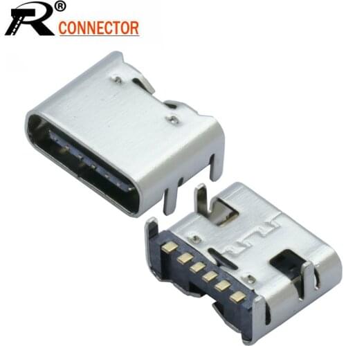 1000pcs/lot USB Type C 6 Pin SMT Socket Connector USB 3.1 Type-C Female Placement SMD DIP for PCB DIY high current charging