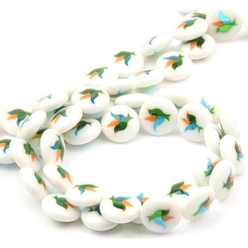 12mm Charm Pattern Flat Round Beads Lampwork Glass Beads Spacer Loose Beads For Jewelry Making DIY Bracelet Necklace