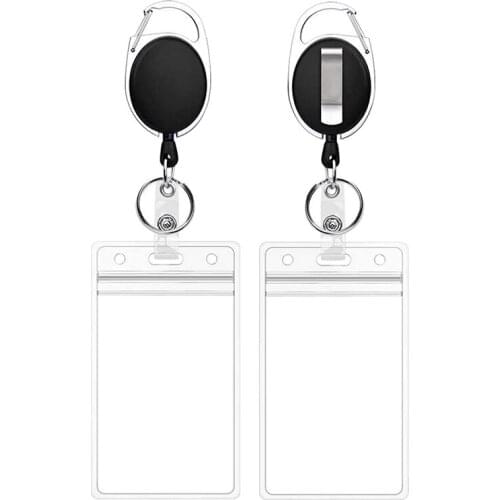 2 Pcs Badge Tether with Clips Retractable Badge Reel Carabiner Reel Clip Card Holders for ID Card Key Badge Holder
