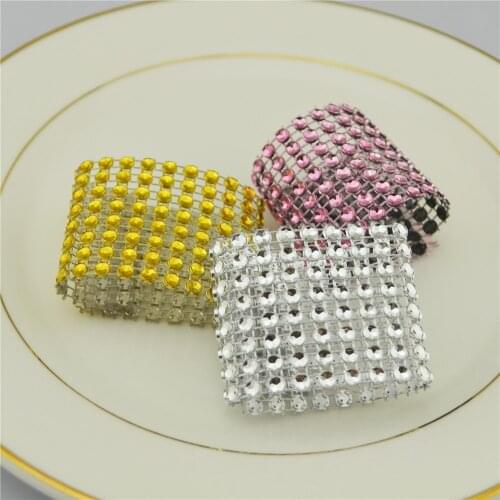 20pcs 8 Rows Diamond Mesh Rhinestone Napkin rings Wedding Napkin Ring Holders Gold/Silver/Pink DIY Table Napkin Decoration Craft