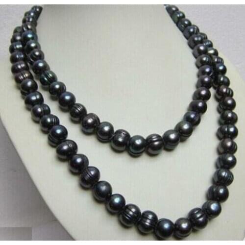 38 INCH RARE TAHITIAN 11-12MM SOUTH SEA BLACK PEARL NECKLACE 14K GOLD CLASP