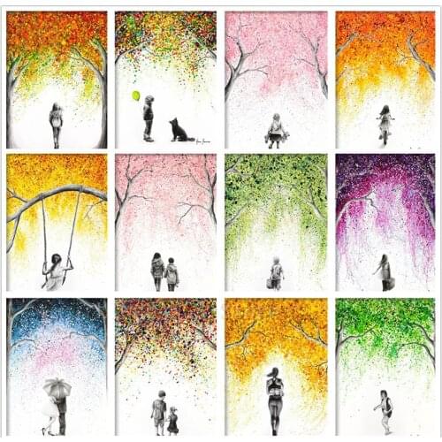 5D DIY Diamond Painting Colorful Abstract Trees Kids Gorgeous Art Diamond Mosaic Embroidery Landscape Cross Stitch Home Decor