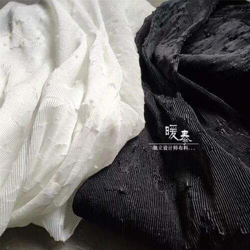 Irregular Pleated Fabric Black White Miyake Folds DIY Patchwork Art Painting Decor Clothes Pants Skirt Dress Designer Fabric