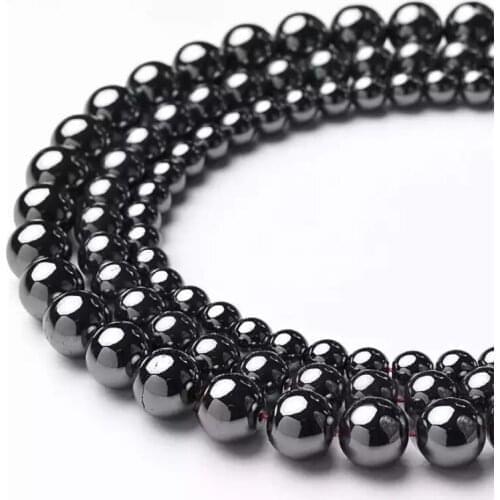 Black Hematite Loose Beads Natural Gemstone Smooth Round for Jewelry Making