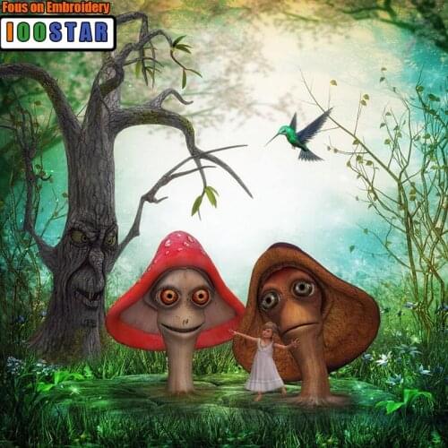 DIY 5D Full Round Diamond Embroidery Diamond Painting Cross-stitch Mushroom Girl Full Pasted Rhinestone Mosaic Decorative Gifts