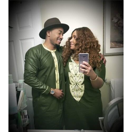 Green color bazin riche embroidery design dress couple design embroidery design long dress