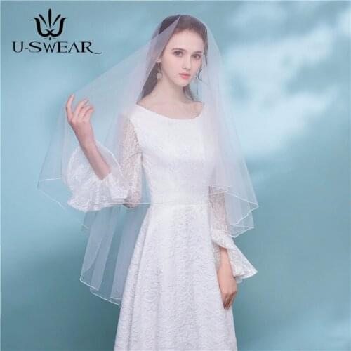 Simple Bride Ribbon Edge 2 Layer Short Wedding Veils Bridal Veil Bride Velo De Novia Wedding Accessorie Bridal Veils 4 Colors