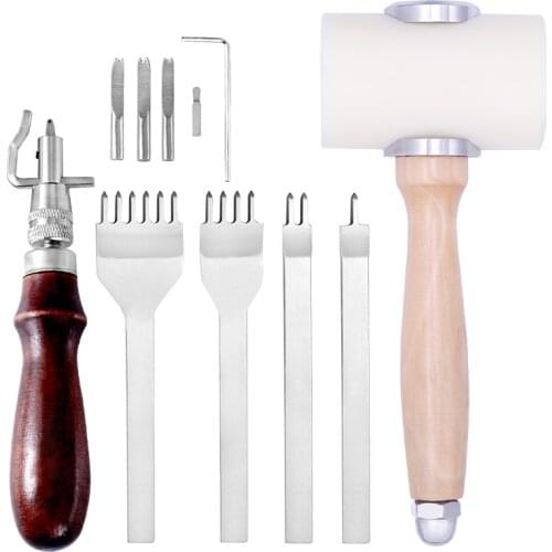 LMDZ Leather Groover Tool Spacing Punch Tool and Leather Craft Hammer Edge Press Creasing Edge Beveler Leather Craft Tools DIY