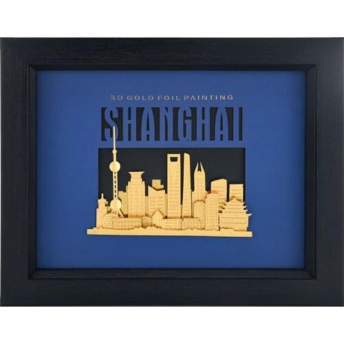 China Shanghai Art Paintings Gold Foil Pictures Shanghai Bund Buildings Wall Pictures Living Room Home Decor Support customize