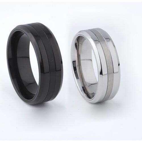 Classic 8mm Black/Silver Mens Ring Wedding Band Anniversary Birthday Man Titanium Steel Jewelry Fashion Finger Rings