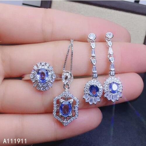 KJJEAXCMY fine jewelry 925 sterling silver inlaid Natural sapphire cute Necklace Ring Earring female Suit Support test luxurious