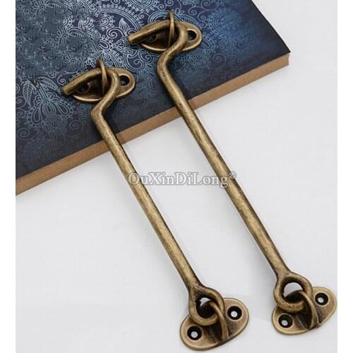 Retro 10PCS European Antique Brass Cabin Hooks And Eye Latch Lock Shed Gate Door Catch Latches Silent Holder Bronze Hooks+Screws