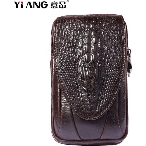On The Belt Multi-pocket Phone Coin Card Men Travel Bag Genuine leather Outdoor Waist Bag New Fashion Male Belt Pack Cow Skin