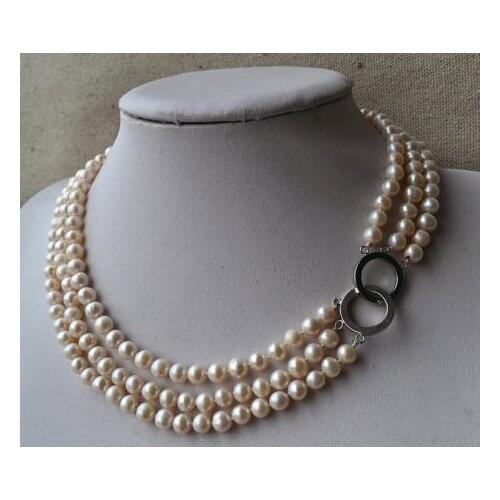 New Arrival Favorite Pearl Necklace 3Strands 6-7mm White Natural Round Genuine Freshwater Pearl Fine Jewelry Nice Women Gift