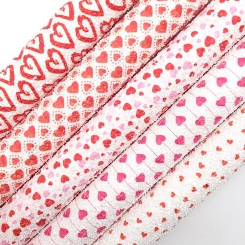 Amonglitter Wholesales Dropshipping Leather Supplier Red Hearts Glitter Leather Faux Fabric Vinyl Felt Backing 21X29CM MB152