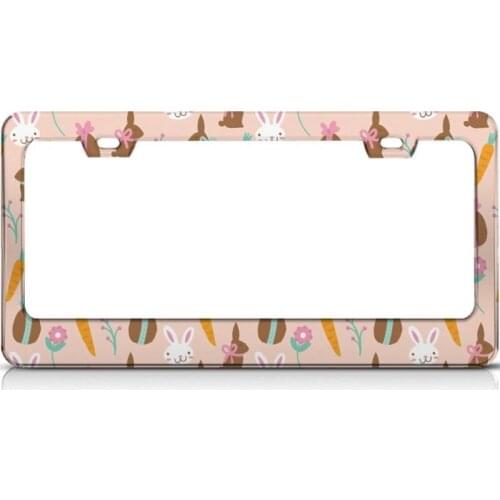 Peceeta Cute Rabbit And Carrots License Plate Frame 2 Holes 1 Frame Matte Aluminum Car Tag Cover Holder Auto Car for Us Standard