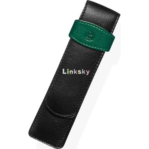 Pelikan Pelikan 2-Pen Leather Pouch , Premium Triple Black and Green Leather Case TG22 ,Tucks on The Sides, Hand-crafted