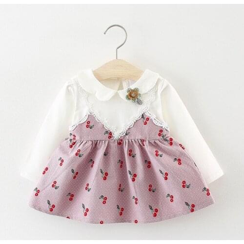 2019 Baby girls Dress clothing Kids girls new autumn patchwork fake two pieces color print cotton Dress 1-2 Years