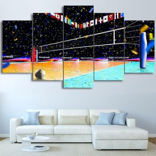 Painting Posters Modern Wall Artwork Pictures 5 Panel Volleyball Match Hall Home Decoration Framework Living Room HD Printed