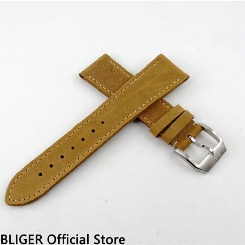 Fashion 22MM BLIGER Genuine Leather Strap Camel Watchband Pin Buckle Fit for Mens Watch Leather Watchband ST25