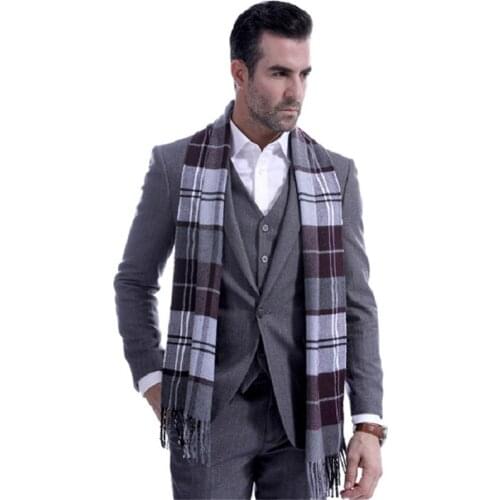 Newest Scarves Men Fashion Gray Plaid Autumn Winter Scarves Men Wool Spinning Classic Muffler Men Tassel Warm Muffle Neckerchief